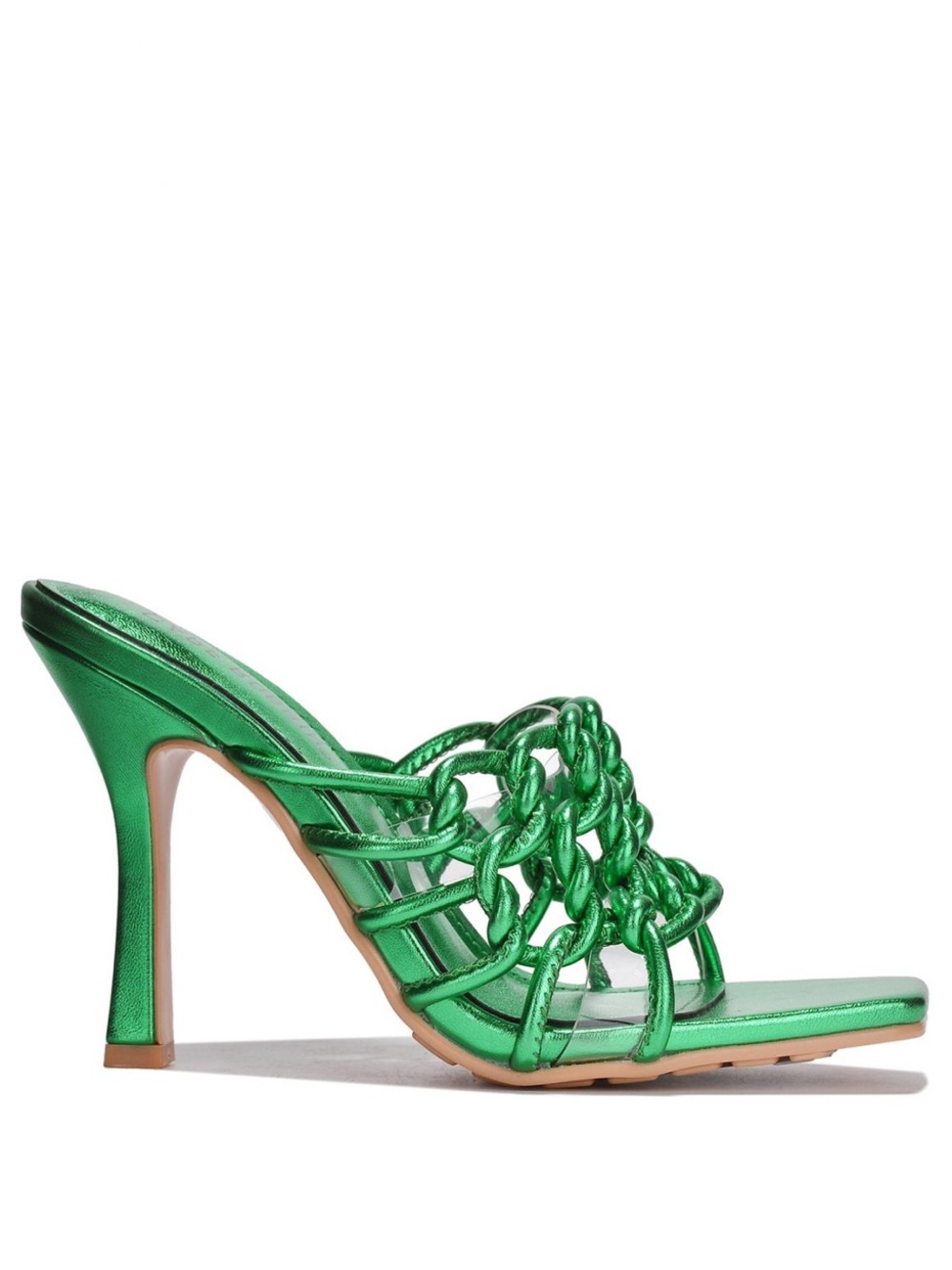 Cape Robbin Viloza Women’s Green Chain-Detail 4” High Heel Mules Sz 6 NWB
